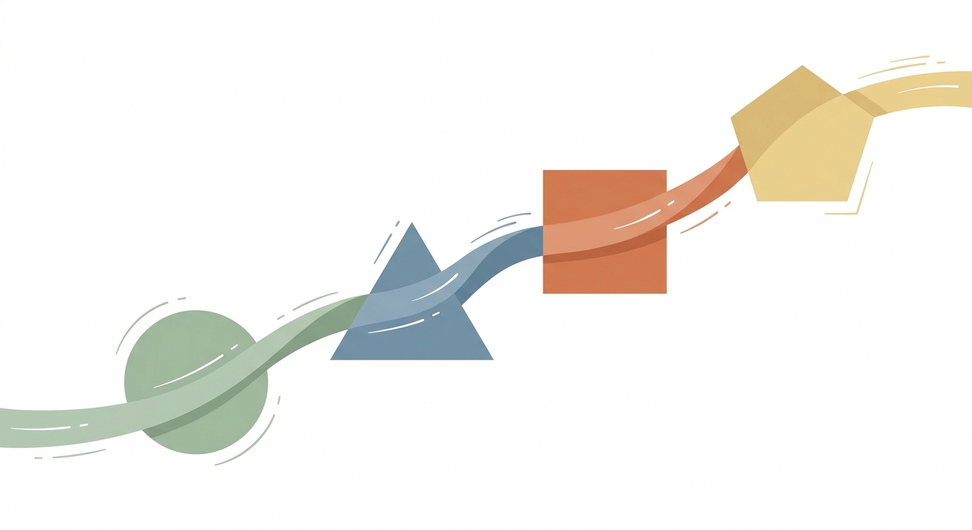 Flowing geometric stages illustration representing relationship milestones and dating progression