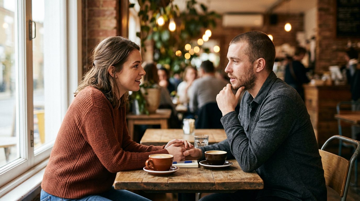 Couple having an open conversation revealing attachment patterns, ECR-R anxiety and avoidance dimensions
