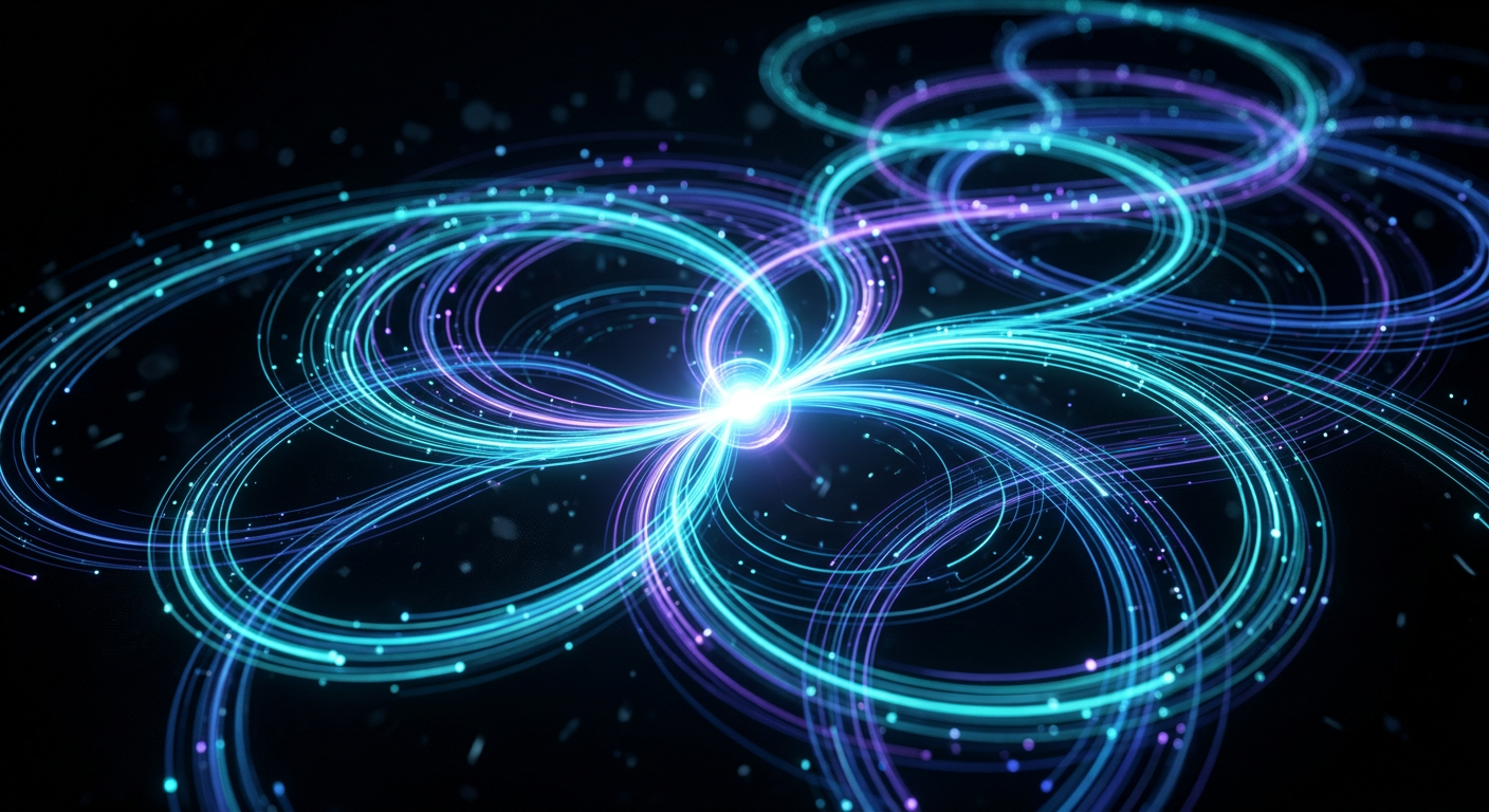 Glowing relationship conversation frameworks visualized as flowing light streams on dark background