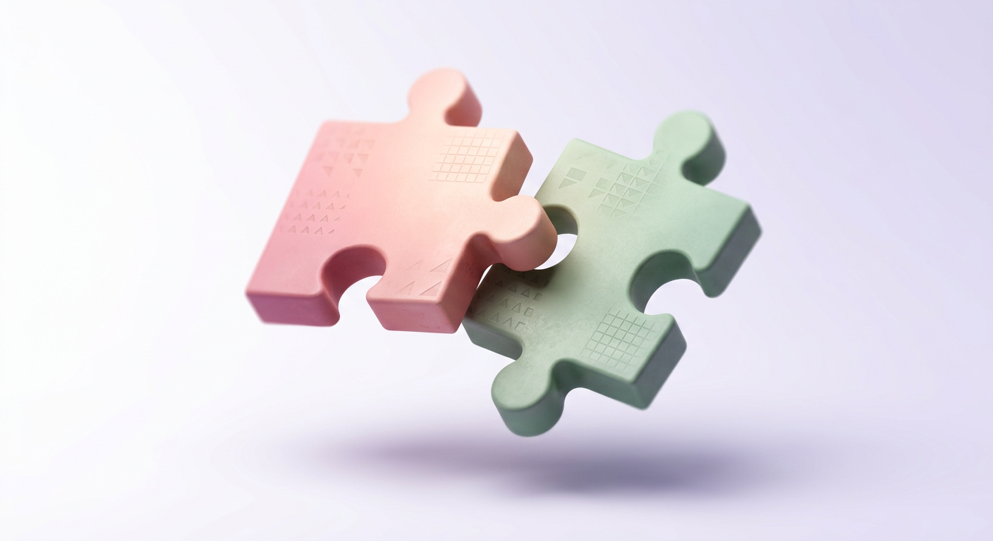 Two interlocking puzzle pieces representing relationship compatibility stages and progression