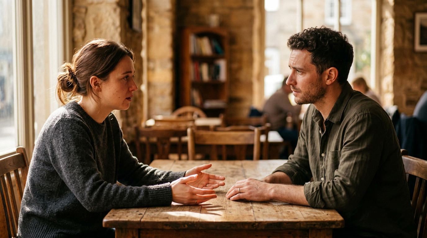 Couple having a deep conversation about values alignment and emotional readiness for marriage