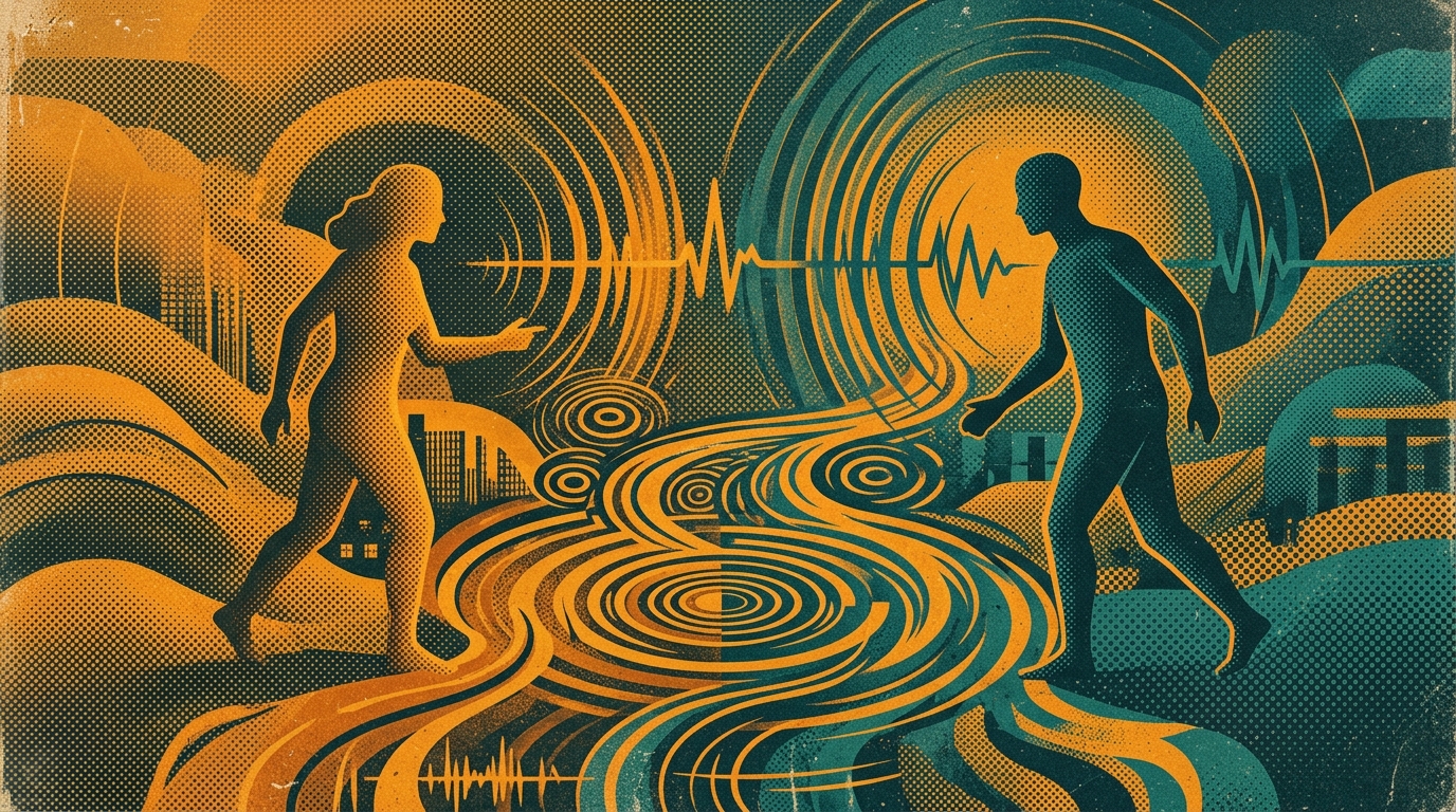 Two translucent silhouettes overlapping — emotional intimacy and long-term relationship depth