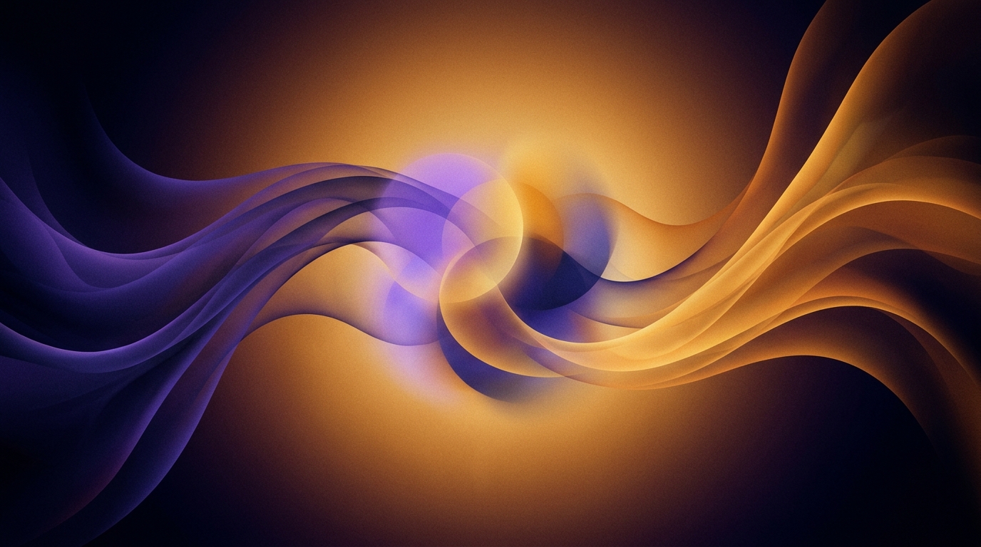 Abstract couples quiz art showing two flowing energies merging — relationship assessment visual
