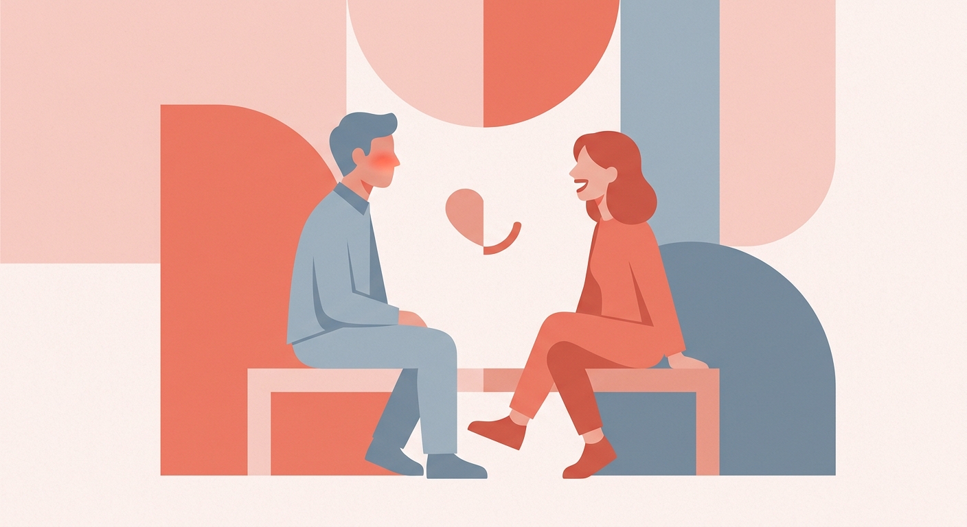 Couple sharing laughter and romantic intensity, one blushing, one laughing, relationship dynamics