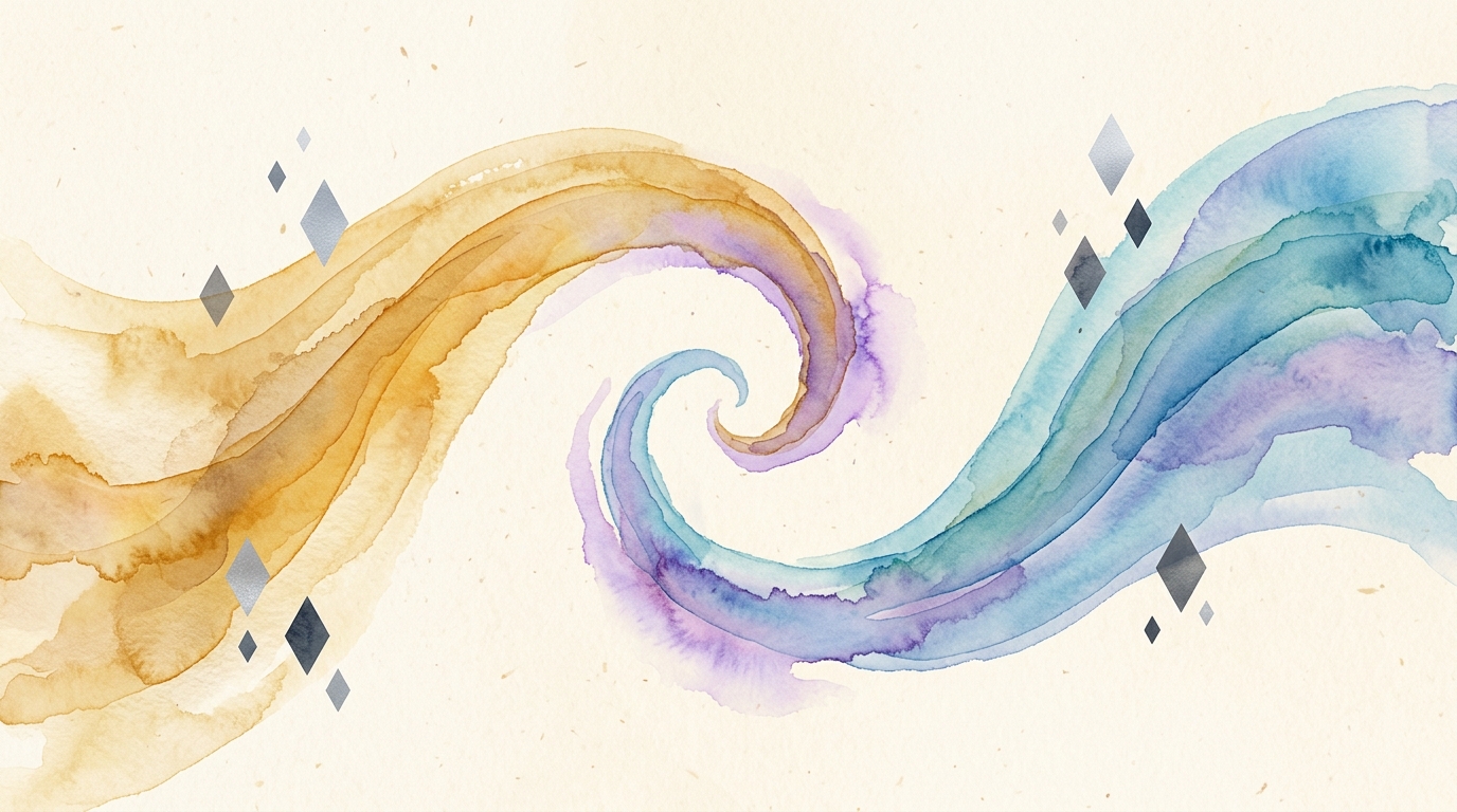 Abstract watercolor art showing intertwining streams evoking psychological games and relationship trust